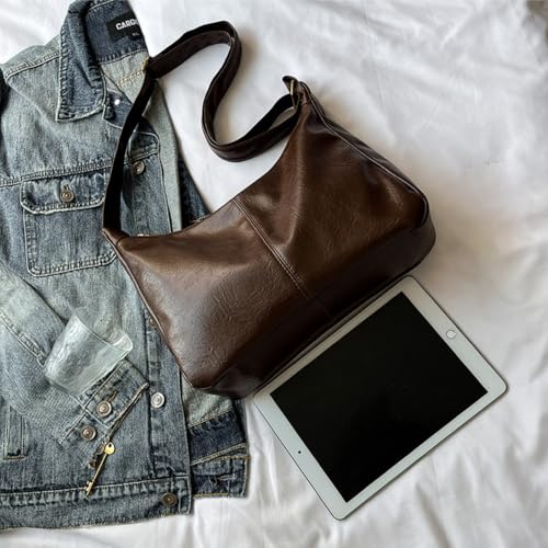 Women's Slouchy Shoulder Bag PU Leather Bag with Adjustable Strap, Vintage Style Large Capacity Handbag Everyday Purse4