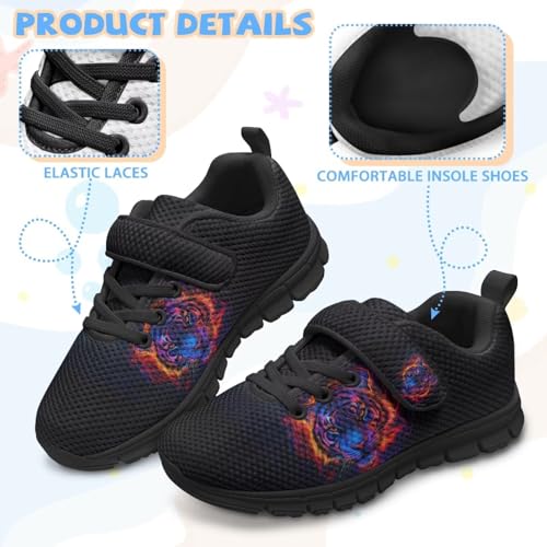Tiger Print Kids Barefoot Shoes for Little Boys Winter Ankle Running Athletic Walking Strap Sneakers 5