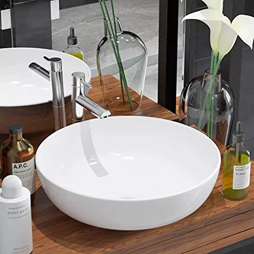 vidaXL Lavabo Ronde Céramique Blanc 41,5x13,5 cm Vasque à Poser Salle de Bain