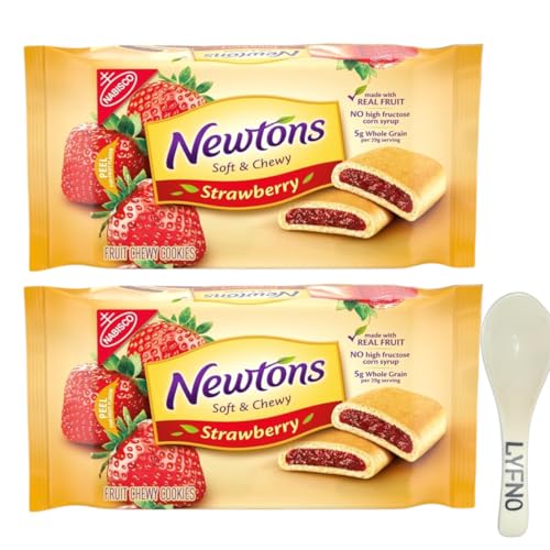 Newtons Soft & Fruit Chewy Strawberry Cookies 10 Oz (Pack Of 2) - Fig Newtons Cookies - Newtons Cookies Fig Fruit Chewy (Lyfno Trademark Spoon Included)