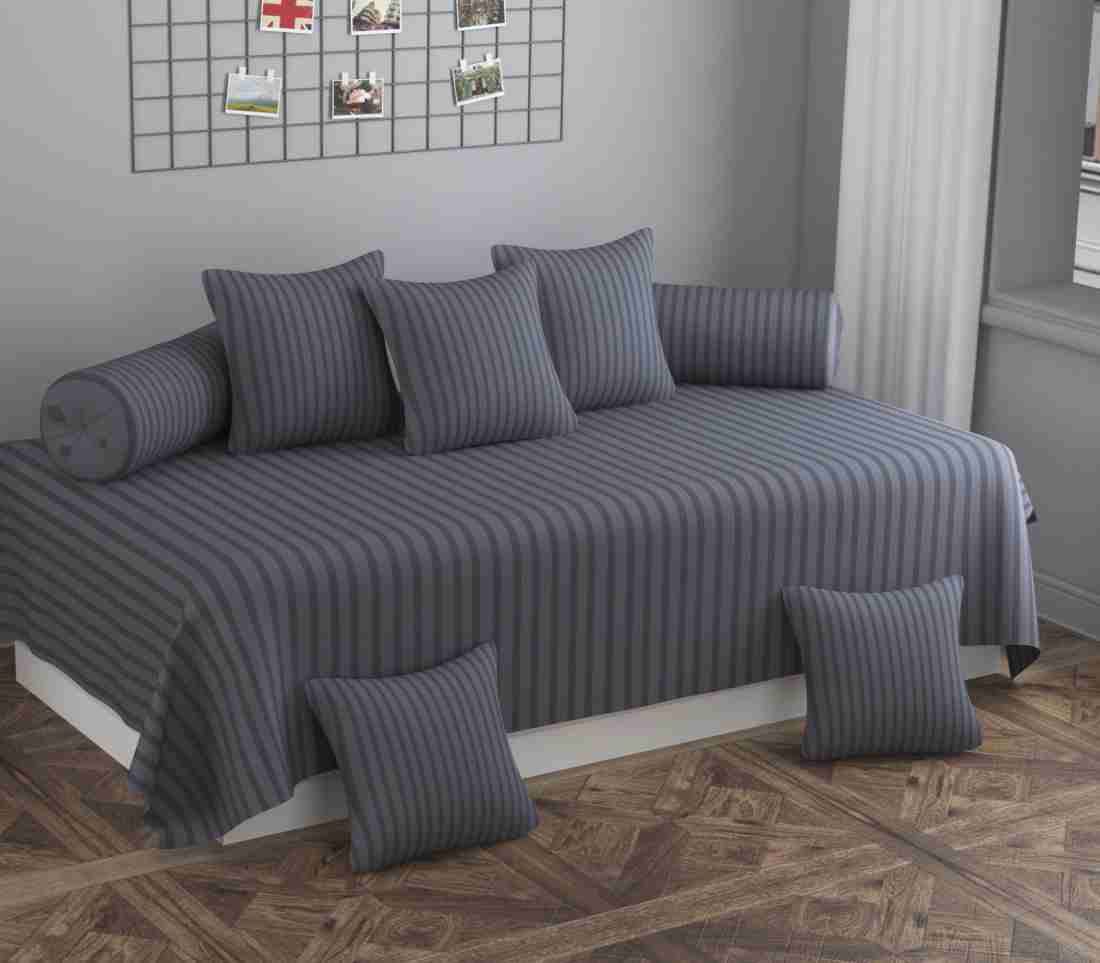 Sky Tex Satin Cotton Stiped Plain Grey Color 150 TC Diwan Set (Set of 8)-image-21