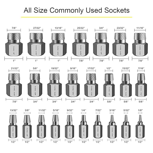 Topec 25Pcs Screw Extractor Set, Hex Head Multi-Spline Easy Out Bolt Extractor Set, Premium CR-MO Steel Rounded Bolt Remover