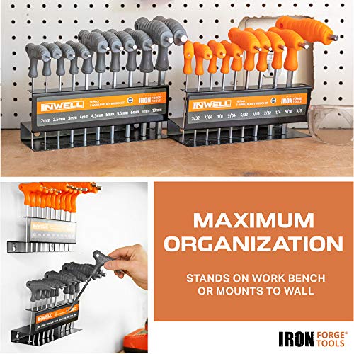 Image of Iron Forge Tools 20 Piece T Handle Allen Wrench Set - SAE & Metric Hex Key Set with Stand U.S. Veteran Owned Brand