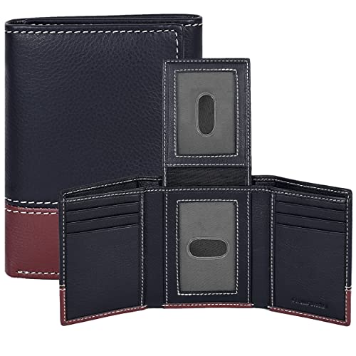 Image of Leather Trifold Wallets for Men with Rfid and 9 Credi Card Front Pocket Wallet (Black /Cognac), Black /Cognac, Small, Cfh12