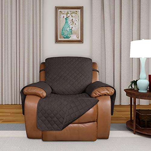 Image of PureFit Reversible Quilted Sofa Cover, Water Resistant Slipcover Furniture Protector, Washable Couch Cover with Non Slip and Elastic Straps for Kids, Dogs (Oversized Recliner, Chocolate /Chocolate)