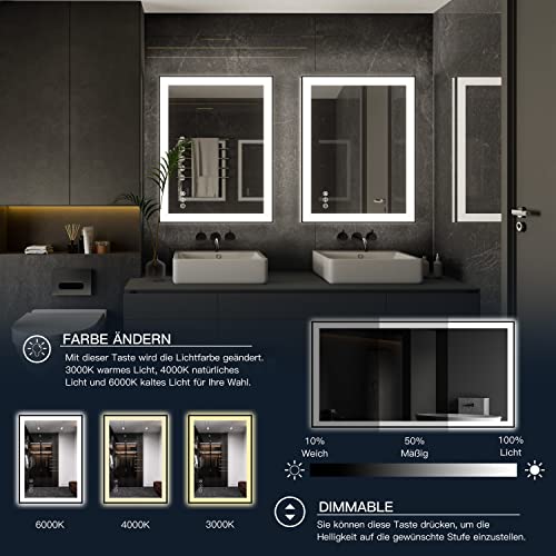 ISKM Framed LED Mirror for Bathroom 20"x28", Dimmable LED Bathroom Mirror with Lights, Anti-Fog, Front and Backlit Lighted Mirror 3-Colors, Shatterproof, Memory Function