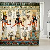 Egyptian Print Fabric Shower Curtains Ancient Egypt Bath Curtain Retro Exotic Tribal Style Shower Curtain Nefertari Historical Empire Noble Waterproof Curtain Sets for Bathroom 72' W x 72' L Beige