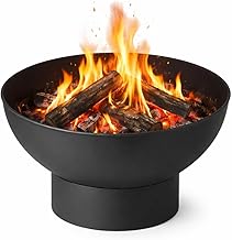 Modern Outdoor Fire Bowl, Black Steel Construction, 68cm Diameter Bowl with Stand, Portable Bonfire Pit for Garden, Patio, Charcoal BBQ