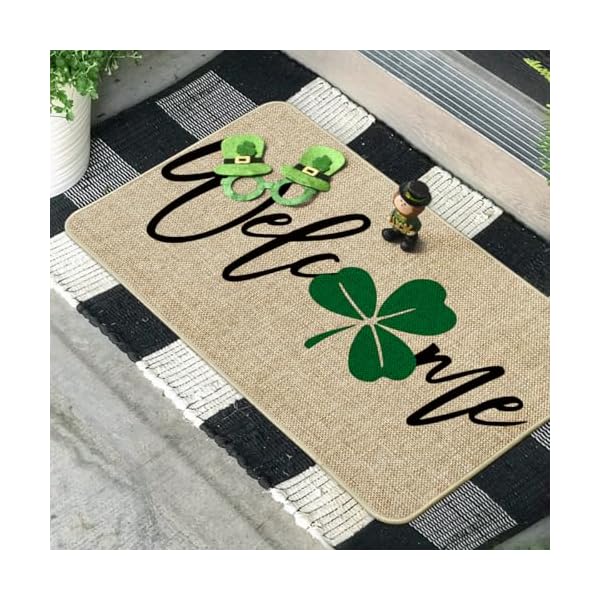   Artoid-Mode-Shamrock-Welcome-Doormat-Seasonal-Holiday-St-Patricks-Day-Low-Profile-Yard-Floor-Switch-Mat-for-Indoor-Outdoor-17-x-29-Inch