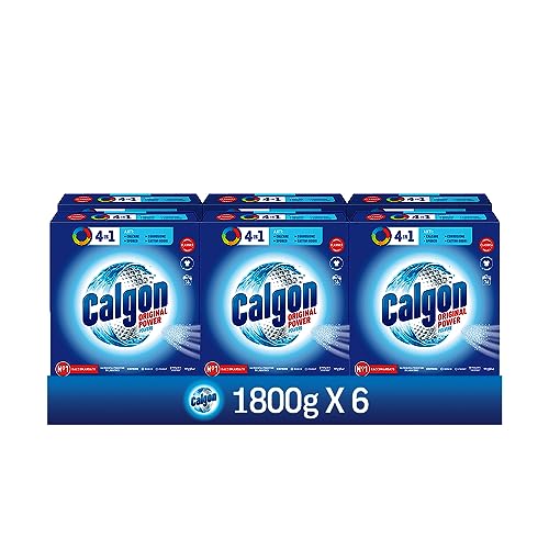 Calgon Power Powder Anti-Wapen Pralka 4 w 1, 6 opakowań 1800g Antywapienia do pralki, dodatek do pralki do ochrony przed wapieniem, brudnymi i nieprzyjemnymi zapachami