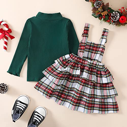 BeQeuewll Toddler Christmas Dress Princess Girl Party Dresses Solid Shirt Layered Overall Skirt Girls Christmas Outfit 2Pcs4