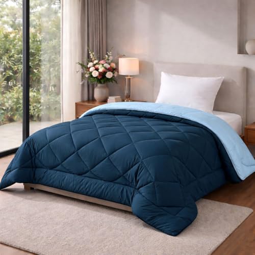 Image of HOMEKART 220 GSM Microfiber Reversible Comforter for Single Bed,Ultra Soft, Skin-Friendly & Hypoallergenic Solid Blanket|Lightweight Cozy & Machine Washable (Teal Blue and Grey)
