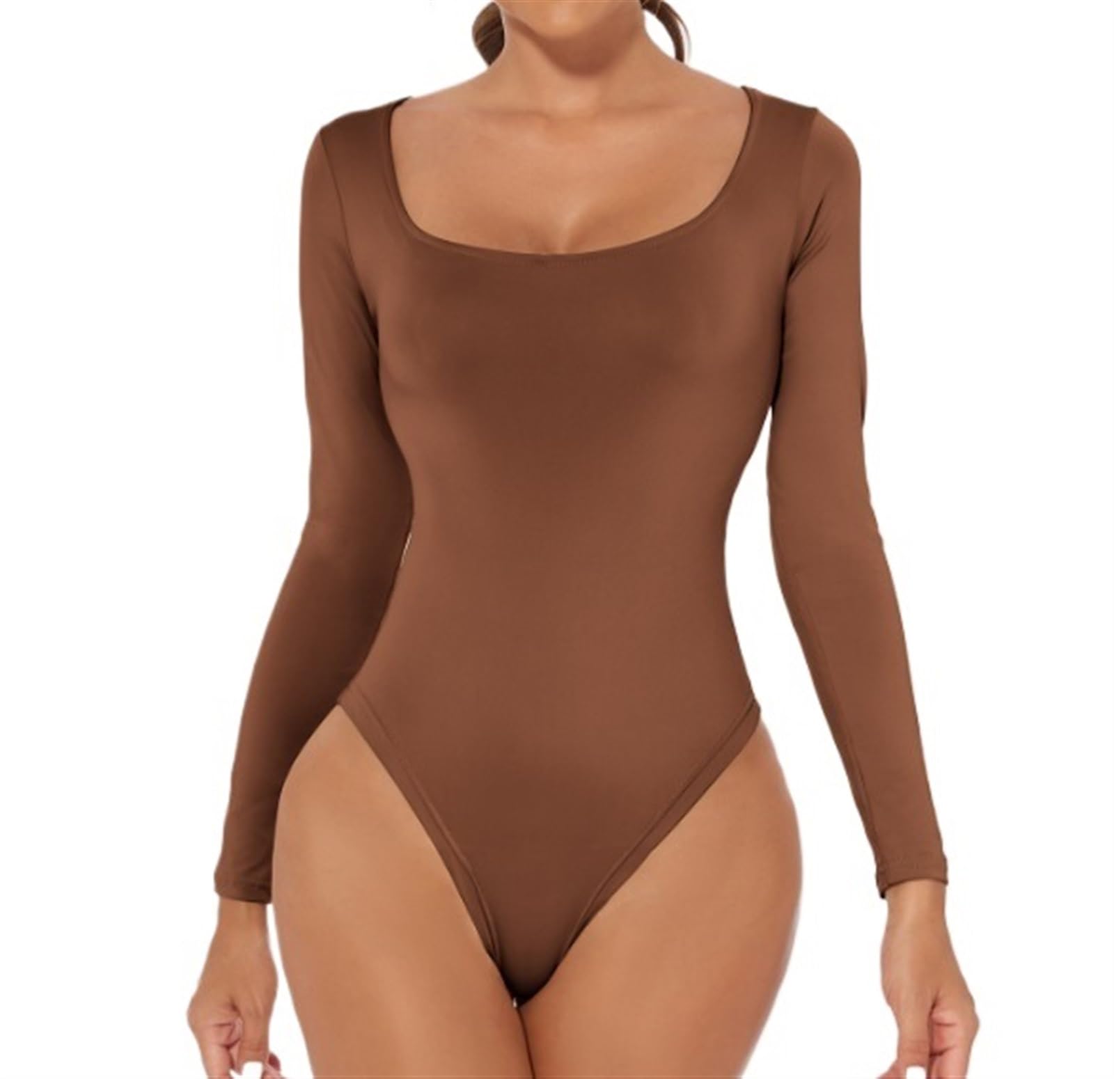 MMRTDJDR Damskie stringi Body wyszczuplają brzuch Bezszwowe kombinezony Bielizna modelująca z długim rękawem Kwadratowy dekolt Casual T-Shirt Topy