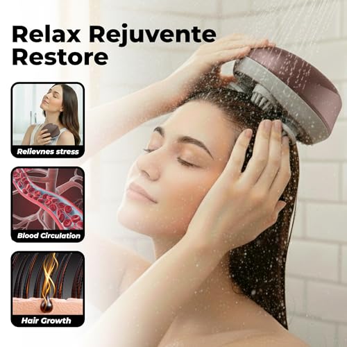 Image of Durafit91 RELAXA Rechargeable Scalp Massager | Oil Massager for Hair Growth | 96-Kneading Points Soft Medical-Grade Silicone Bristles | Detachable, Waterproof | Red Light Therapy for Stress Relief & Deep Relaxation (Grey)