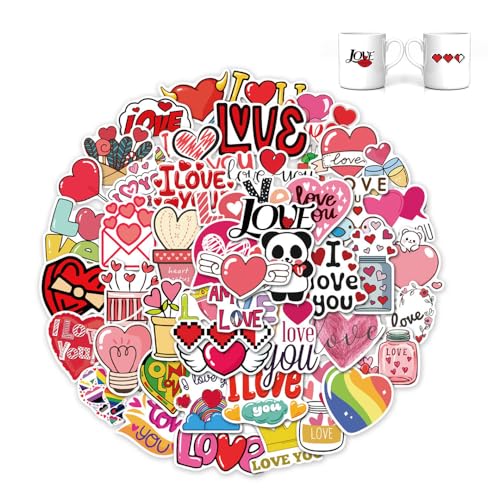 YZROHYI 50 Piezas Pegatinas de San Valentín,Pegatinas Decorativas Amor,Love Stickers Scrapbooking,Calcomanias Aesthetic para Botella,Stickers para Movil Impermeable,Pegatina Adhesivas Decorativas