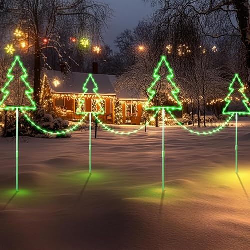 Quntis 4Pack Gartenstecker Weihnachtsbaum, IP65 Wasserdicht...