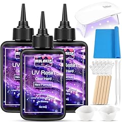 MULEVIP Resina UV 300g Trasparente Kit Con Lampada UV per Gioielli, Creazione Artigianale, Cuscinetto in Silicone e Bastoncino per Mescolare