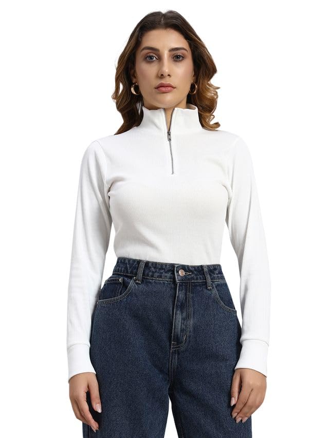 black blink! "Women’s Winter Wear Half Zip High Neck T-Shirt | Full Sleeve Ribbed Top for Casual & Stylish Outfits (in, Alpha, 3XL, Regular, Standard, White)-picture-12