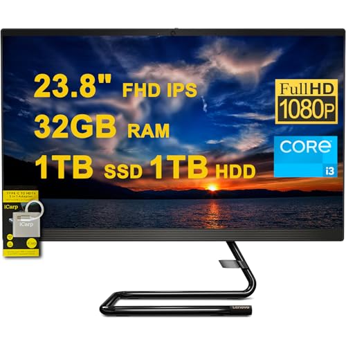 Image of Lenovo IdeaCentre AIO 3 All-in-One Desktop 23.8 inch FHD IPS Anti-Glare Intel Quad-core i3-10100T 32GB RAM 1TB SSD + 1TB HDD Win10 w /ICP Accessory