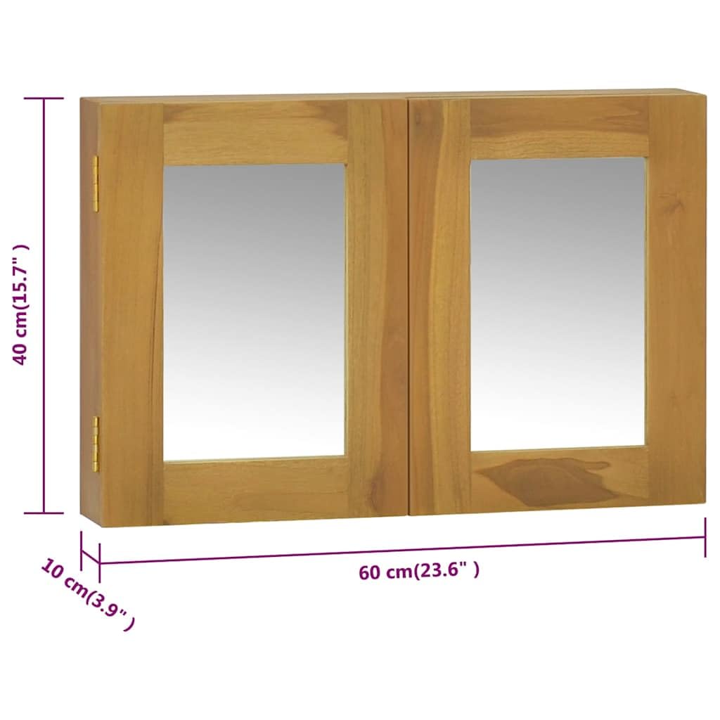 Szafka z lustrem 60 x 10 x 40 cm wykonana z litego drewna tekowego ze szkłem, montaż ścienny, wielofunkcyjna do łazienki, korytarza, sypialni, biura, z miejscem do przechowywania, zamykana