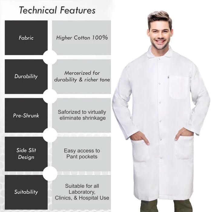 unisex-adult Knee Length Long Lab Coat for Medical Srudents, Doctors and Pharmacy Staff - Image 4