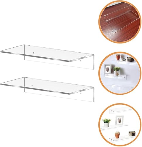 Miniatura 8 de ULTECHNOVO 2 estantes flotantes acrílicos transparentes para pared que ahorra espacio, estantería flotante invisible para sala de estar, dormitorio,