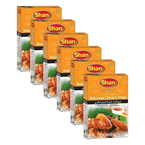 Shan Malaysian Chicken Wings Oriental Seasoning Mix 1.41 oz (40g) - Spice Powder for Deep Fried/Grilled Chicken Wings - Suitable for Vegetarians - Airtight Bag in a Box (Pack of 6)