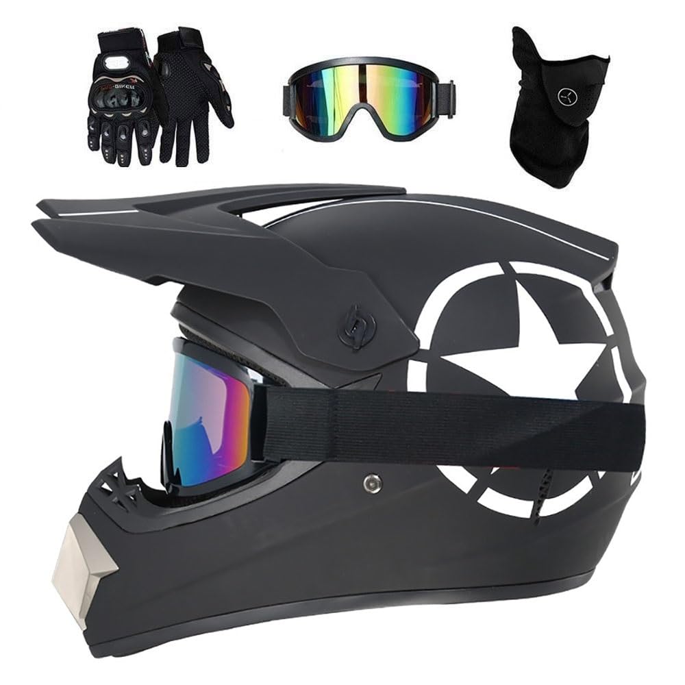 Integral MTB Casco de Motocross, con Gafas Guantes Mascarilla, Juventud Niños Cómodo Todoterreno Motocicleta ATV Chocar Cascos, Dual Sport Descenso Enduro BMX Quad Dirt Bikes Casco