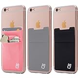 (Three) Stretchy Cell Phone Stick on Wallet Card Holder Phone Pocket for iPhone, Android and All Smartphones. (Pink&Grey&Black)