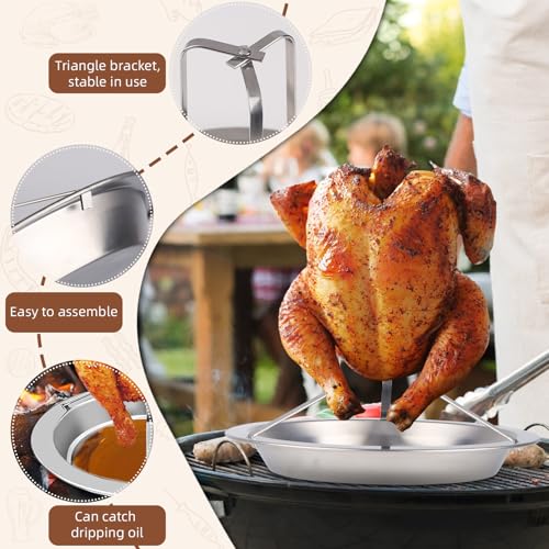 GHVACZS 2 Stück Hähnchenbräter Edelstahl, Vertikal Hähnchen Ständer, Hähnchenhalter Grill, Herausnehmbare Hähnchen Grill mit 2 STK Ölpinsel und 2 Reinigungstüchern für Backöfen Grills Campingkocher