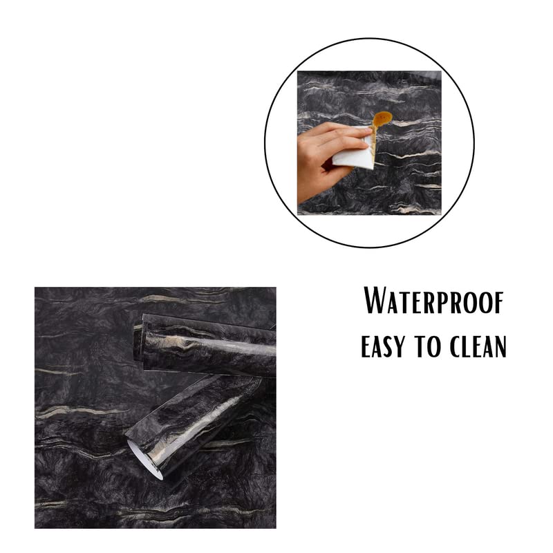 Image of Self Adhesive Wallpaper Waterproof Old Furniture Vinyl Stickers Wooden Door Wardrobe Desktop PVC Wall Papers (12 x 24 inch, Black Marble)