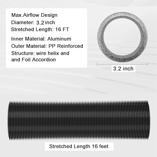 Steelsoft 3 inch Flexible Duct Hose 16 FT with 2 Key Hose Clamps, Heavy Duty for Diesel Heater, 3D Printer, Laser Machine, Bathroom Fan, Dryer Vent, RV, Boat Blower - Thumbnail 3