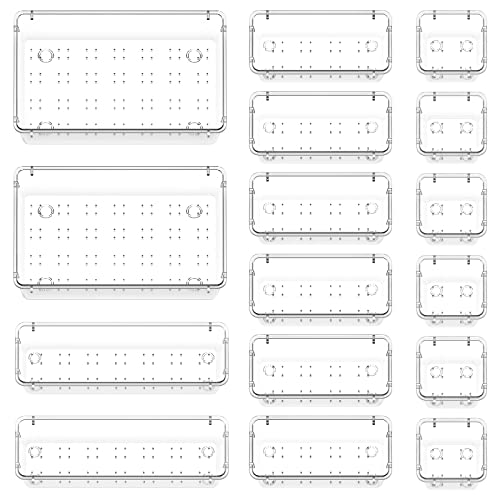 Lifewit 16 Pcs Makeup Drawer Organiser Clear Plastic Cosmetics Tray for Vanity Dressing Table Bedroom Bathroom Office Desk Storage