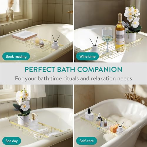 Navaris Goldene Badewannenablage - Luxuriöses und schlankes Design - Badewannenbrett - Verstellbare Größe, passend für die meisten Badewannen - Badewannen Tablett