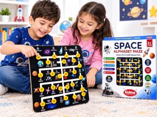 Image of Royals Hub Space Alphabet Maze Board Game for Kids 3+ Years | A to Z Letter Learning Matching Educational Toy | Montessori Activity Board with Space Theme | Screen-Free Preschool Learning Toy for Kids