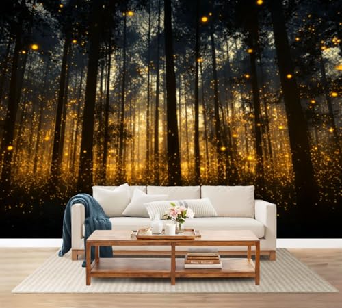100'x144' Enchanted Forest Wall Mural Peel and Stick Wallpaper Magical Forest Glowing Fireflies Dusk Wall Decor Self Adhesive Removable Wall Stickers for Bedroom Living Room