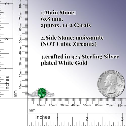 Oval Shaped 6x8mm Gemstone Rings for Women Promise Ring w/Side Created Moissanite, S925 Silver Plated w/Yellow White Gold, Gift for Engagement Anniversary Birthday Mothers Day Size 5 to 123