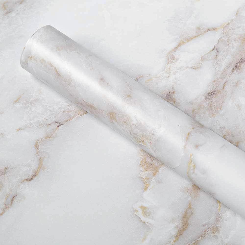 Homein Marble Paper Granite 11.8"x78.7" White/Gold Peel and Stick Wallpaper Removable Self