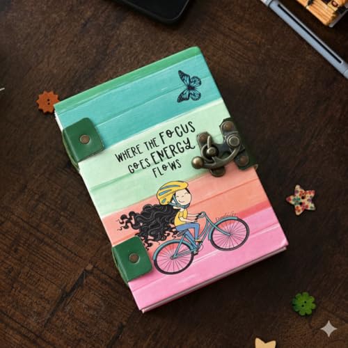 Image of Handmade Journal with Lock (5x7 Inches) | Recycled Paper Diary | Eco-Friendly Hardcover Notebook with Colorful Design