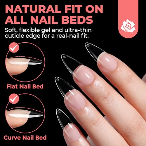 Image of UNA GELLA Medium Stiletto Gel Nail Tips, 312Pcs Stiletto Press On Nails | Pre-etched Clear Fake Nails No C Curve Stiletto& Almond Shape Full Cover for Nail Extension Art DIY Salon 12 Sizes