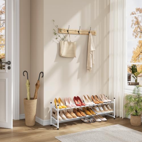 Image of Tajsoon Expandable Shoe Rack for Closet 2 Tier, 28 inch-41 inchStackable, White