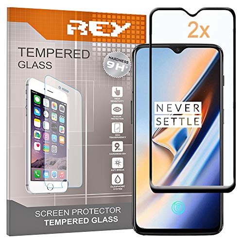 REY 2X Protector de Pantalla 3D para ONEPLUS 6T - One Plus 6T - ONEPLUS 7, Negro, Protección Completa, 3D / 4D / 5D