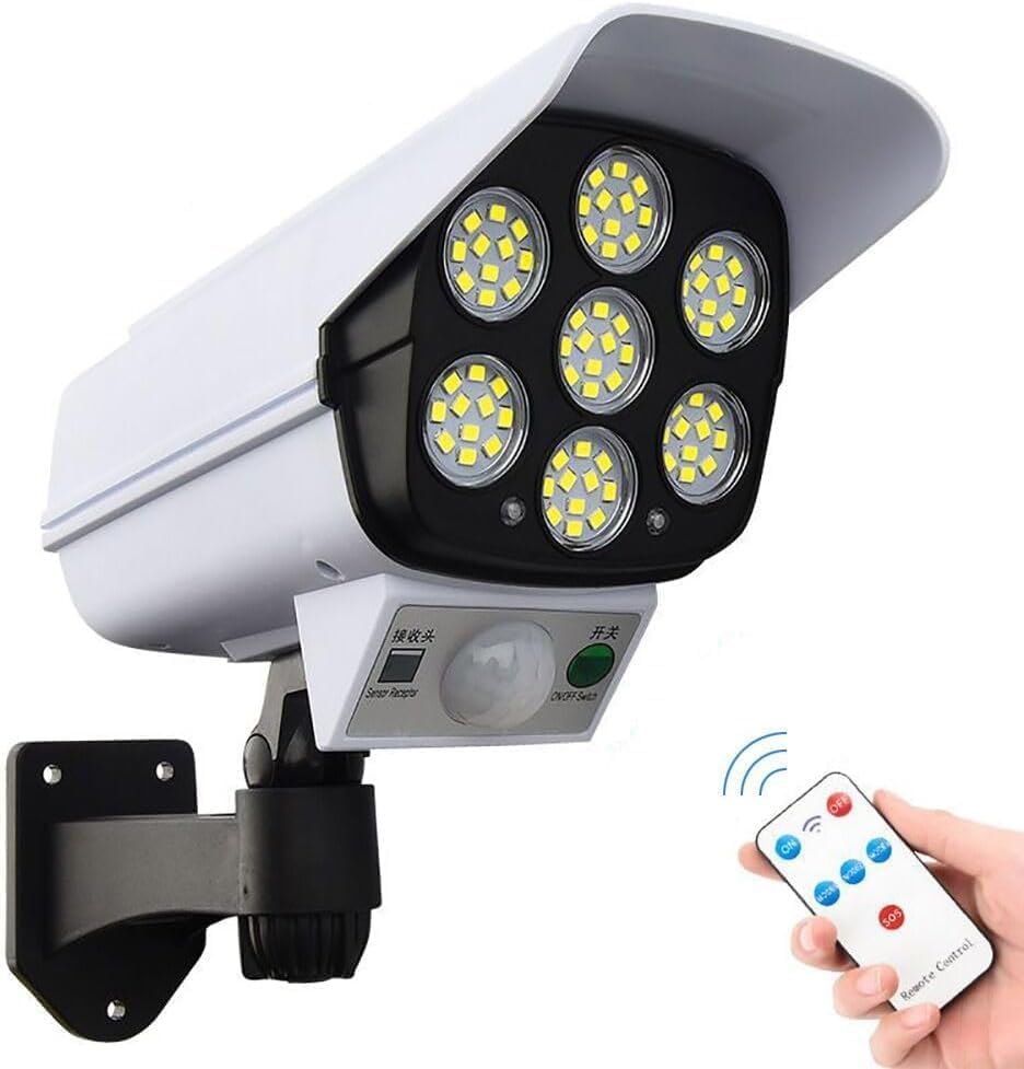 Outdoor Motion Sensor Solar Lights 2000 Lumens 77 LEDs Spotlight with Remote Controller Floodlights Ip66 Waterproof, Wireless Dummy Decoy Fake Security Camera Porch Garden Patio Driveway-image-38