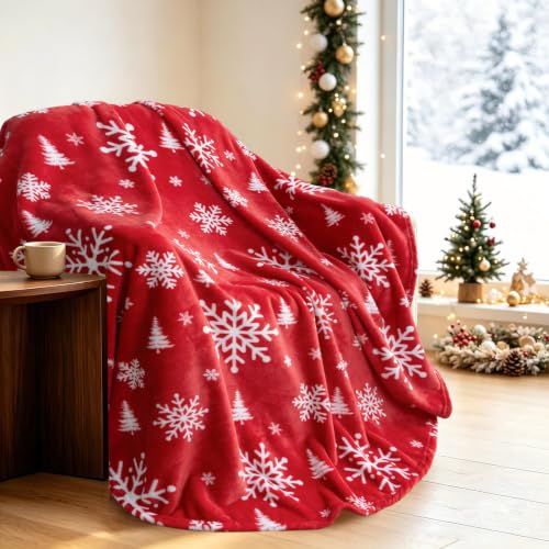 Excervent Christmas Day Snowflake Blanket for Adults and Kids, 300 GSM Fluffy Cozy Round Blanket as Ideal Gifts, Novelty Super Soft Flannel Throw Blankets, 60 inch