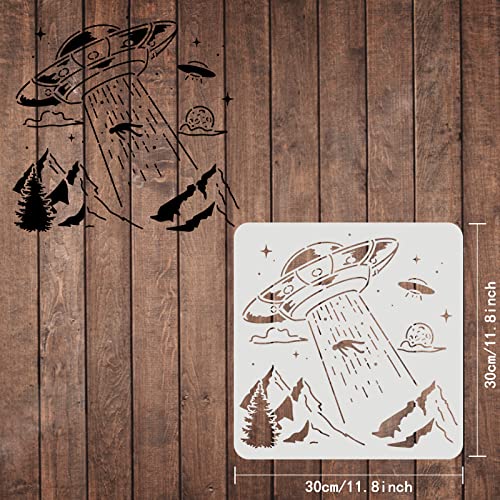 FINGERINSPIRE UFO Spaceships Drawing Painting Stencils Templates 30x30cm Plastic Aliens Stencils Decoration Square Planets Stencils for Painting on Wood Floor - Image 2