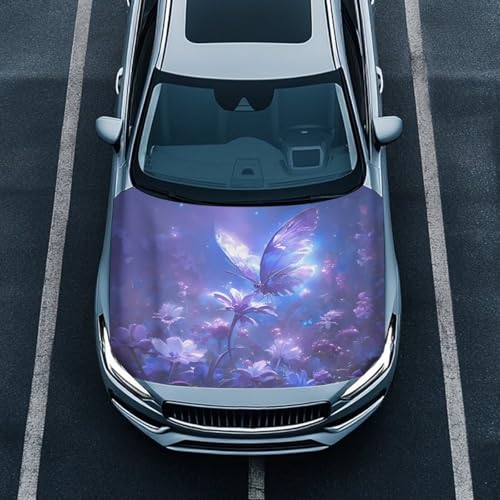 Image of Waterproof Car Cover Purple Butterfly and Flower Car Hood Cover Suitable for Auto Car Truck, Van, SUV, Pickup
