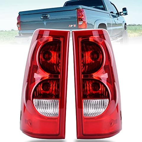 Nakuuly Tail Lights Rear Lamp Red Border Compatible With 2003-2006 Chevy Silverado 1500 2500 3500 Driver and Passenger Side Taillights Brake Signal Assembly with Bulb and Harness Cover