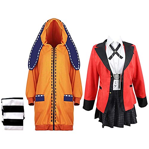 Kakegurui Yomozuki Runa Cosplay Kostüm Anime Japanische Schuluniform Outfit Kleid Komplettset Yomozuki Runa Mantel Perücke für Halloween Party Cover