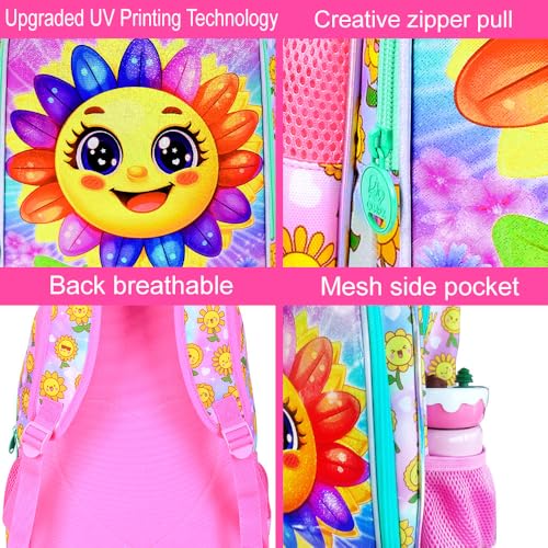 Image of AGSDON 3PCS Backpack for Girls, 16 inch Kids Backpacks Set for Elementary Preschool Kindergarten, Sun Flower Bookbag with Lunch Box