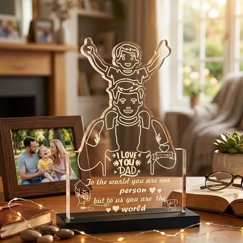Image of DIGI ARTS Thank You Dad Gift from Son - Clear Acrylic Plaque Desk Decoration, Emotional Dad Keepsake, Acrylic Table Decor for Fathers Day, Birthday Gift for Father 12x14(cm)